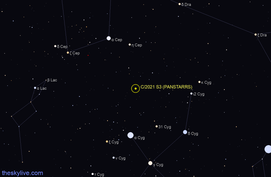 Finder chart of C/2021 S3 (PANSTARRS) in Cygnus on May,01 2024
